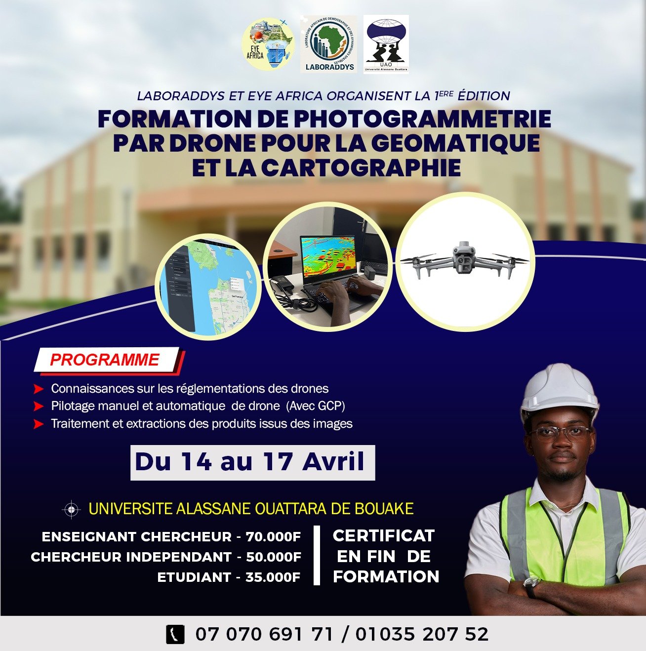 Affiche — Formation de photogrammétrie par drone pour la géomatique et la cartographie, du 14 au 17 Avril 2026